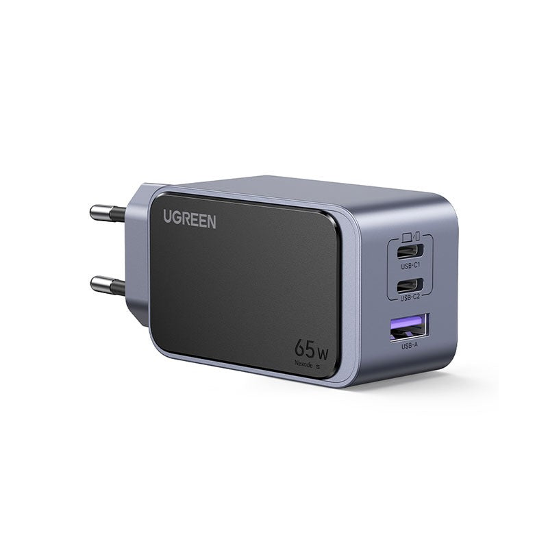 Incarcator rapid retea UGREEN Nexode S 65W 3-Port GaN Fast Charger EU, 2x USB-C + 1x USB-A, Gri