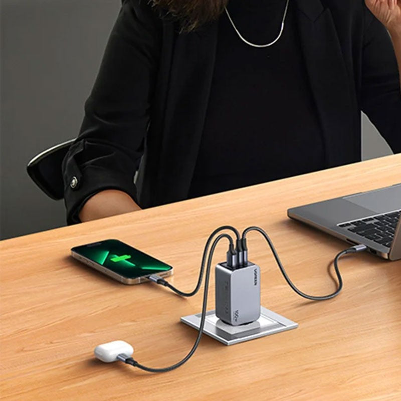 Incarcator rapid retea UGREEN Nexode 100W 3-Port GaN Fast Charger EU, 1 x USB-A - 2 x USB-C, Gri
