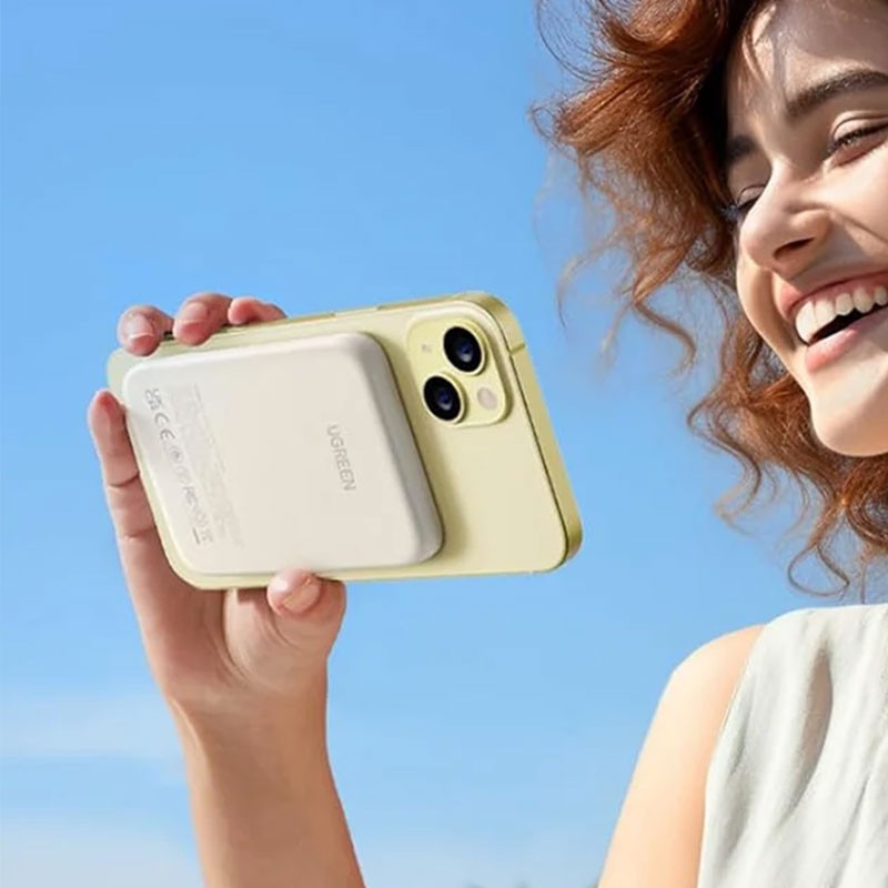 Baterie externa Wireless UGREEN Magnetic Power Bank PB561, 10000mAh, 20W, Incarcare bidirectionala, Atasare magnetica Beige