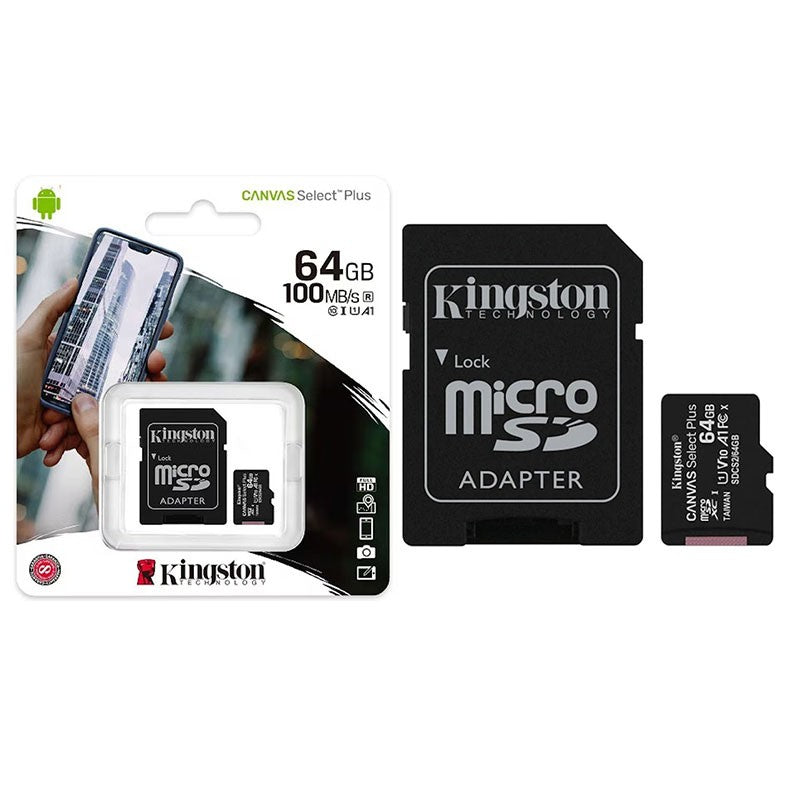 Card memorie KINGSTON 64GB Canvas Select Plus cu adaptor SD, MicroSDTM HC UHS-I, Clasa 10, V10, UHS-I U1, performanta Android A1