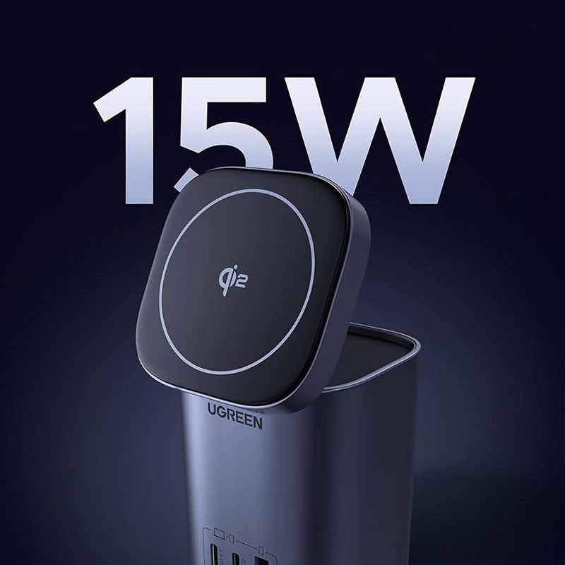 Statie de incarcare 4 in 1 UGREEN 65W 4-in-1 GaN Desktop Fast Charger X555, 2 x USB C, 1 X USB A, Gri