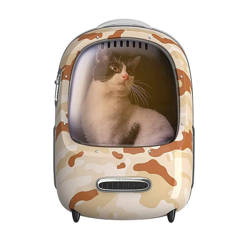 Rucsac cu hublou PETKIT Cat Travel Bag 2, Ventilare, Sistem iluminare, Desert Camo