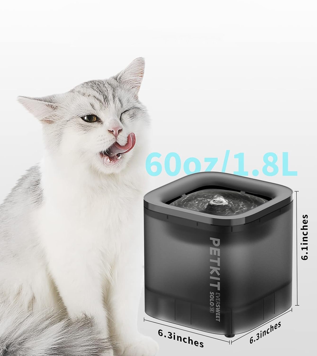 Fantana apa pentru animale de companie PETKIT Eversweet SOLO SE, 1,8 L, filtru in 3 straturi, USB, Gray