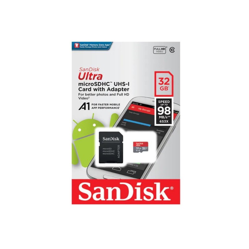 Card de memorie SanDisk Ultra microSDHC 32GB, cu Adaptor, Class 10, 120MB/s, A1, UHS-I