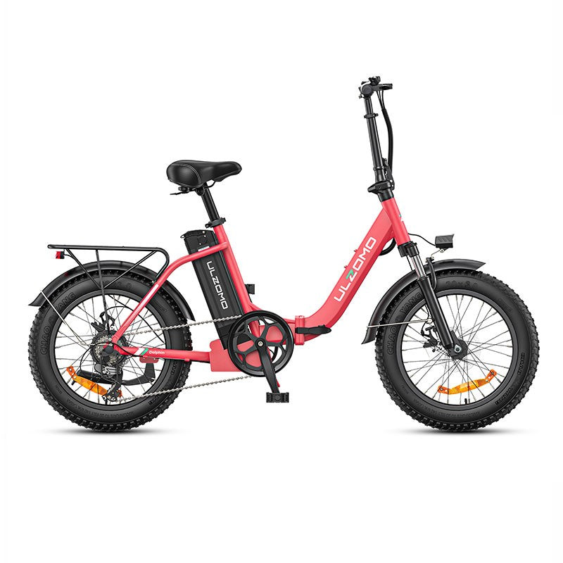 Bicicleta electrica pliabila Ulzomo Dolphin 20 E-bike, 250W, 36V 13Ah, autonomie 89km, viteza maxima 25km/h, Pink, 20''