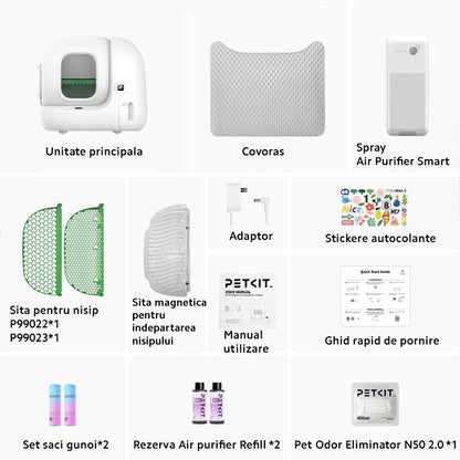 Litiera smart cu autocuratare PetKit Pura Max 2 pentru pisici, Capacitate 7L, Alb, Afisaj LED, Bluetooth, WiFi