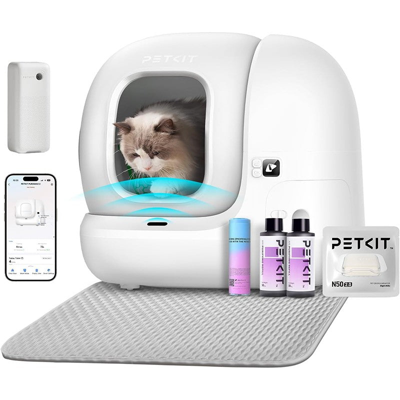 Litiera smart cu autocuratare PetKit Pura Max 2 pentru pisici, Capacitate 7L, Alb, Afisaj LED, Bluetooth, WiFi