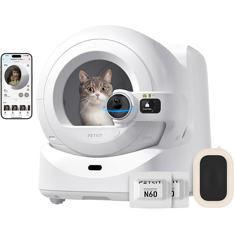 Litiera smart cu autocuratare PetKit Purobot Ultra Self-Cleaning with AI-Powered Camera pentru pisici, Recunoastere faciala, 10L