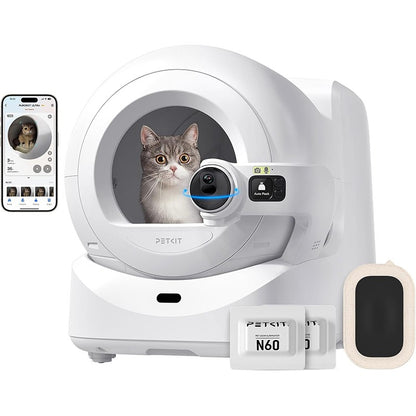 Litiera smart cu autocuratare PetKit Purobot Ultra Self-Cleaning with AI-Powered Camera pentru pisici, Recunoastere faciala, 10L