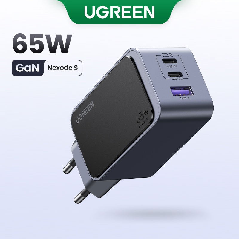 Incarcator rapid retea UGREEN Nexode S 65W 3-Port GaN Fast Charger EU, 2x USB-C + 1x USB-A, Gri