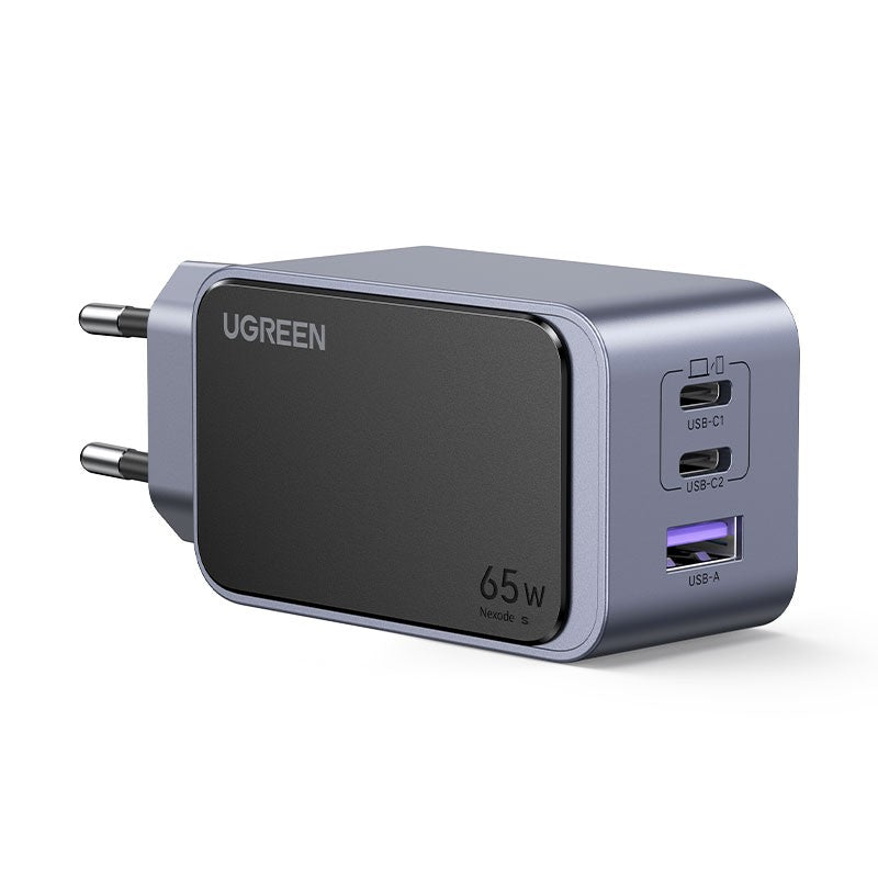 Incarcator rapid retea UGREEN Nexode S 65W 3-Port GaN Fast Charger EU, 2x USB-C + 1x USB-A, Gri