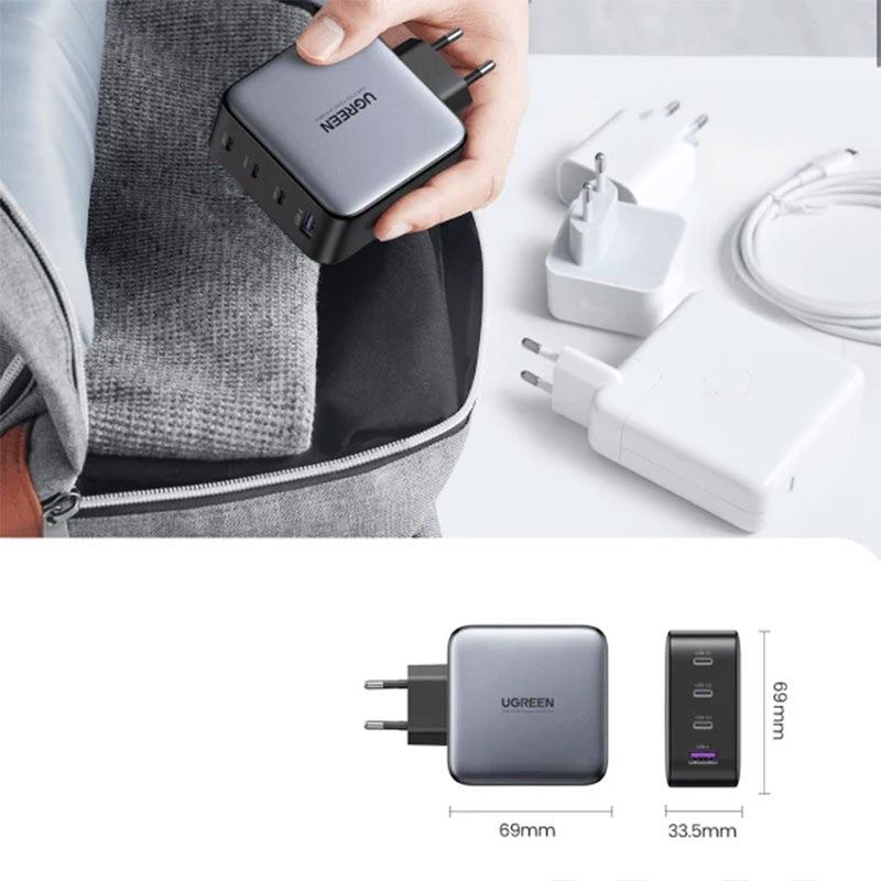 Incarcator rapid retea UGREEN Nexode S 100W 4-Port GaN Fast Charger EU, 3x USB-C, 1x USB-A, Negru/Gri