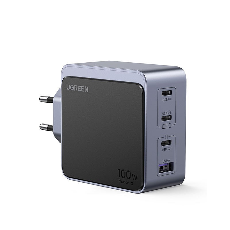 Incarcator rapid retea UGREEN Nexode S 100W 4-Port GaN Fast Charger EU, 3x USB-C, 1x USB-A, Negru/Gri