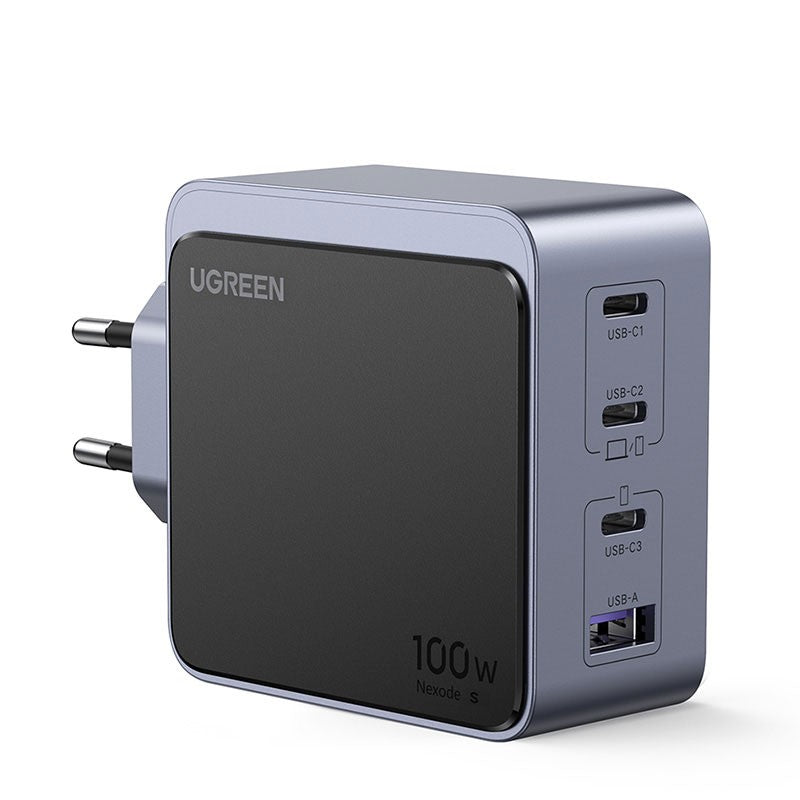Incarcator rapid retea UGREEN Nexode S 100W 4-Port GaN Fast Charger EU, 3x USB-C, 1x USB-A, Negru/Gri