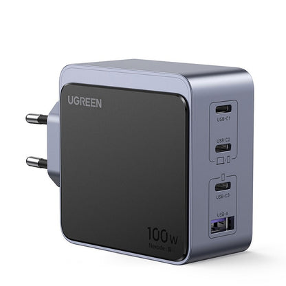 Incarcator rapid retea UGREEN Nexode S 100W 4-Port GaN Fast Charger EU, 3x USB-C, 1x USB-A, Negru/Gri