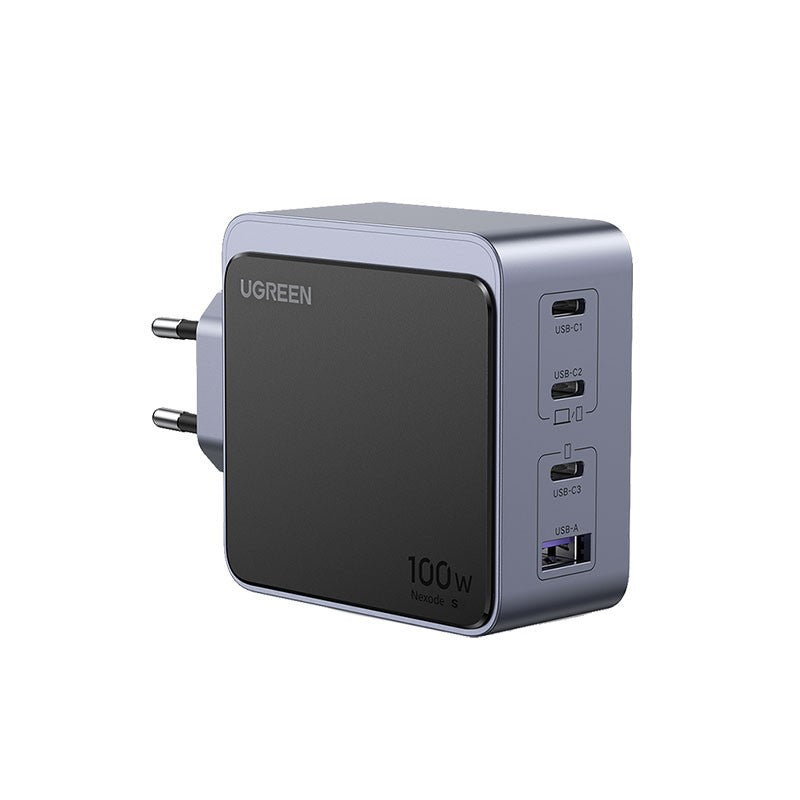 Incarcator rapid retea UGREEN Nexode S 100W 4-Port GaN Fast Charger EU, 3x USB-C, 1x USB-A, Negru/Gri