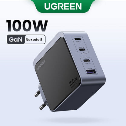 Incarcator rapid retea UGREEN Nexode S 100W 4-Port GaN Fast Charger EU, 3x USB-C, 1x USB-A, Negru/Gri