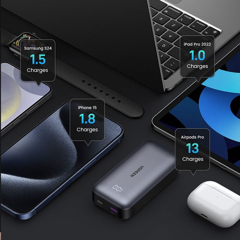 Baterie externa UGREEN Power Bank PB502, 10000mAh, incarcare bidirectionala rapida, 30W, Fast Charging Negru