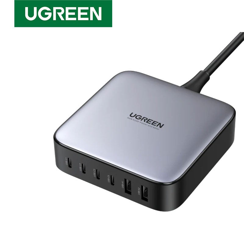 Incarcator rapid UGREEN GaN 200W Desktop Charger + cablu USB-C, 4x USB-C, 2x USB-A, Gri