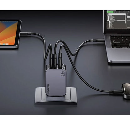 Incarcator rapid retea UGREEN Nexode Pro 65W 3-Port GaN Fast Charger Set EU + Cablu USB-C, 2x USB-C, 1x USB-A, Negru