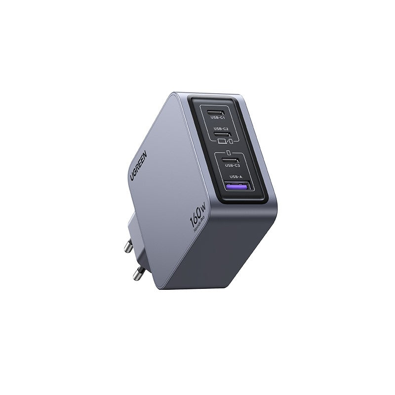 Incarcator rapid retea UGREEN Nexode 160W 4-Port GaN Fast Charger EU + cablu UBS-C, 3x USB-C + 1x USB-A, Gri