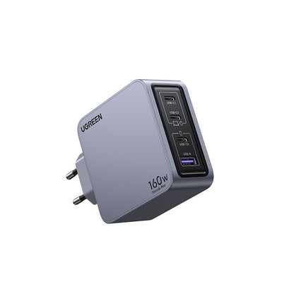 Incarcator rapid retea UGREEN Nexode 160W 4-Port GaN Fast Charger EU + cablu UBS-C, 3x USB-C + 1x USB-A, Gri