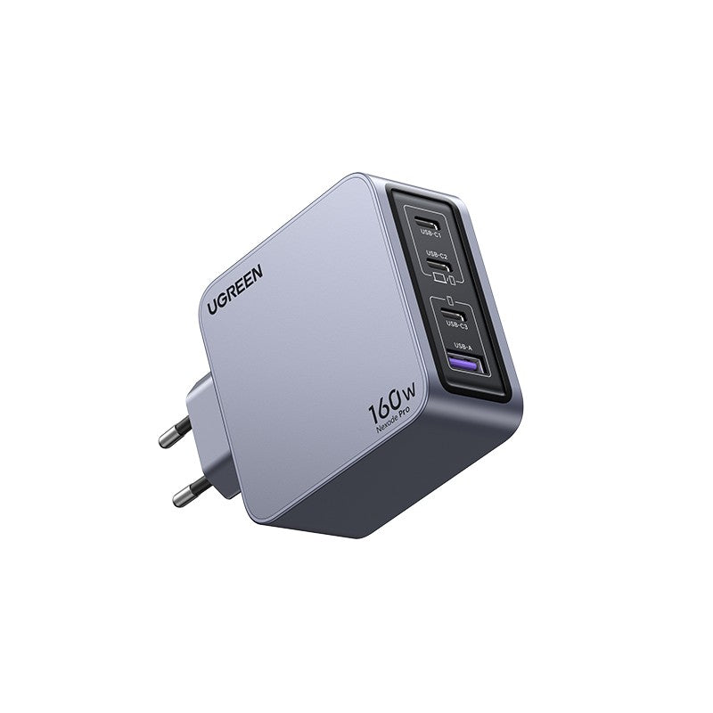 Incarcator rapid retea UGREEN Nexode 160W 4-Port GaN Fast Charger EU + cablu UBS-C, 3x USB-C + 1x USB-A, Gri