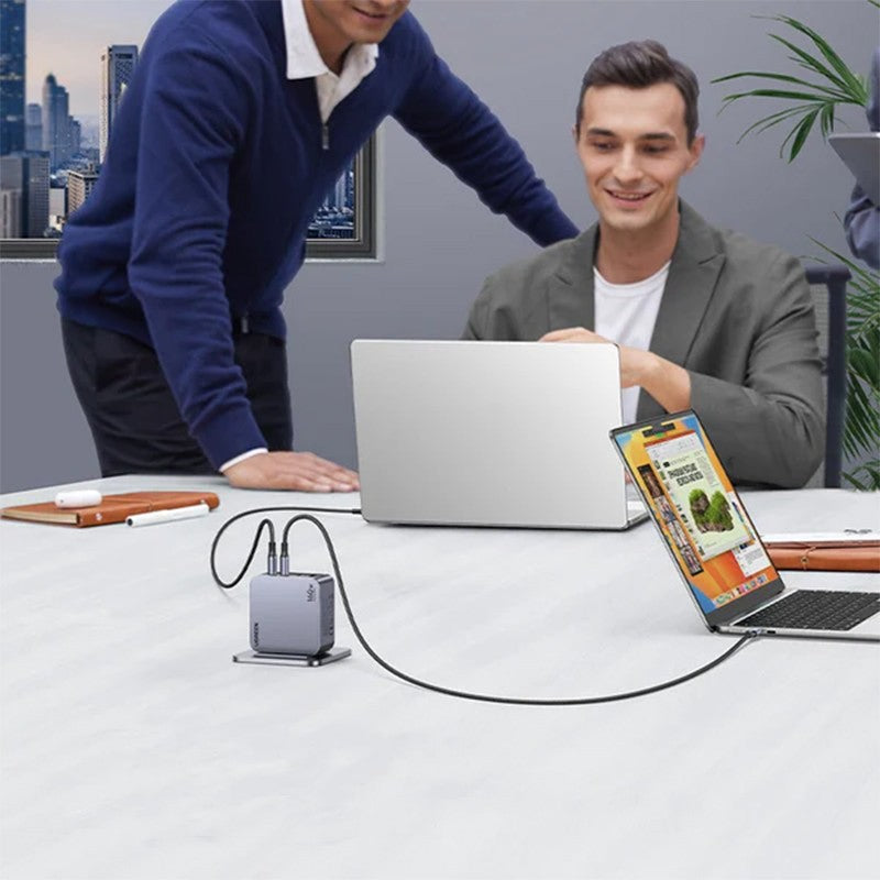 Incarcator rapid retea UGREEN Nexode 160W 4-Port GaN Fast Charger EU + cablu UBS-C, 3x USB-C + 1x USB-A, Gri
