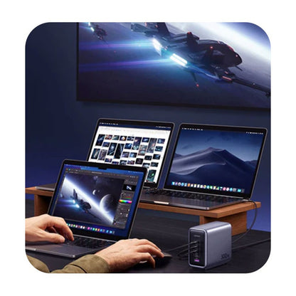 Incarcator rapid UGREEN Nexode 300W 5-Port PD GaN Fast Charger EU + cablu USB-C, 4x USB-C + 1x USB-A, Gri