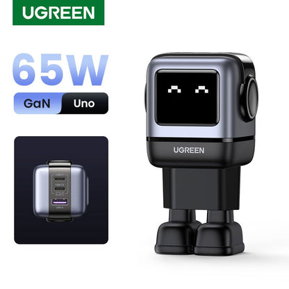 Incarcator rapid retea robot UGREEN Nexode RG 65W 3-Port GaN Fast Charger EU, 2 x USB-C + 1 X USB-A, Negru
