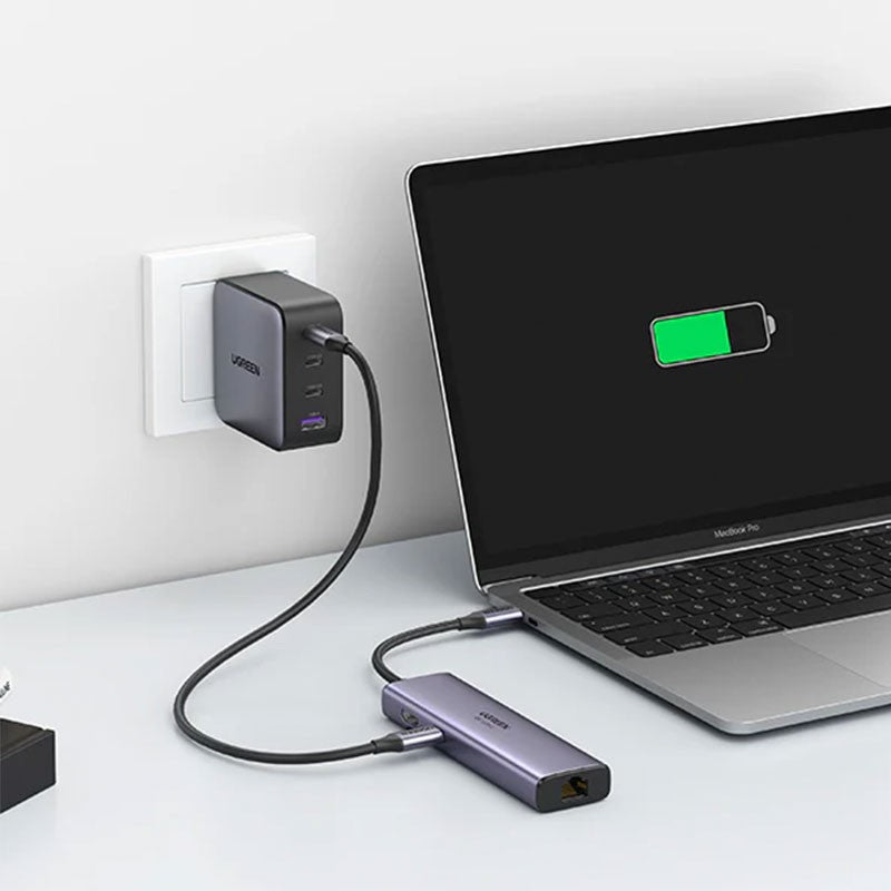 Adaptor multifunctional 7-in-1 UGREEN USB-C, 2 x USB 3.2, 1 x HDMI 4K, 1 x USB-C PD 100W, 1 x Ethernet 1Gbps, Gri