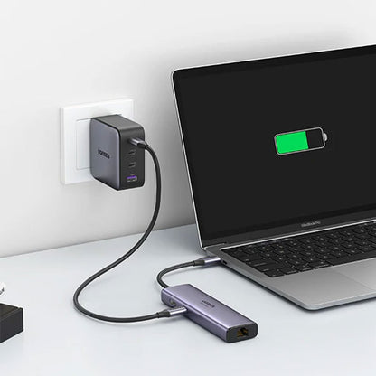 Adaptor multifunctional 7-in-1 UGREEN USB-C, 2 x USB 3.2, 1 x HDMI 4K, 1 x USB-C PD 100W, 1 x Ethernet 1Gbps, Gri