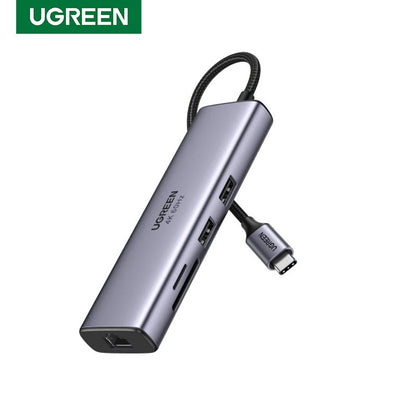 Adaptor multifunctional 7-in-1 UGREEN USB-C, 2 x USB 3.2, 1 x HDMI 4K, 1 x USB-C PD 100W, 1 x Ethernet 1Gbps, Gri
