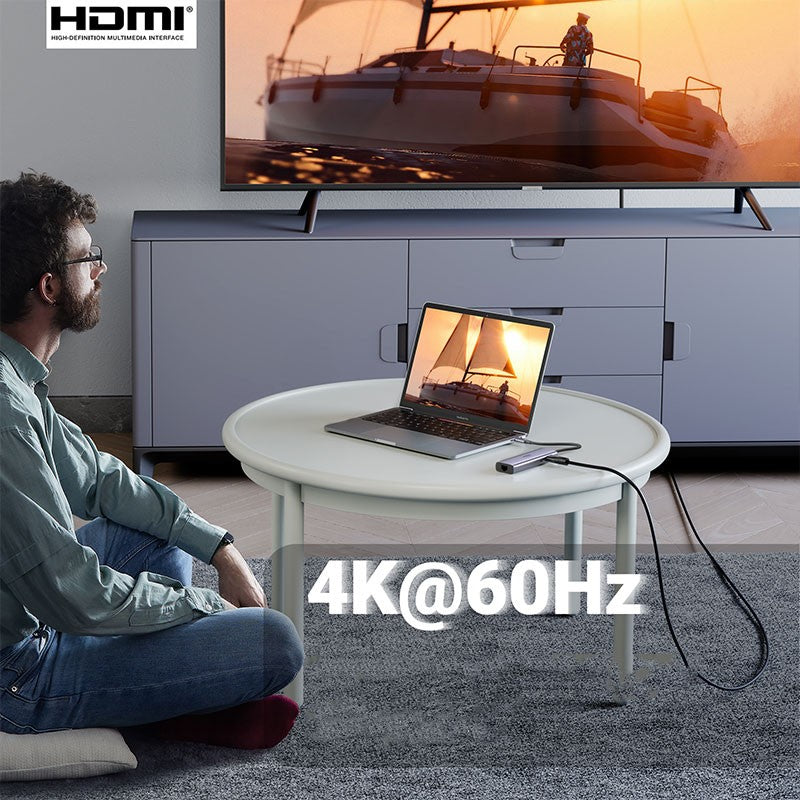 Adaptor multifunctional 7-in-1 UGREEN USB-C, 2 x USB 3.2, 1 x HDMI 4K, 1 x USB-C PD 100W, 1 x Ethernet 1Gbps, Gri