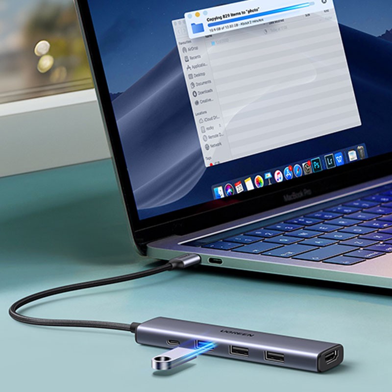 Adaptor multifunctional 5-in-1 UGREEN USB-C Adapter , 1X USB 3.0, 2X USB 2.0, 1X HDMI 4K,USB-C 100W PowerDelivery, Gri