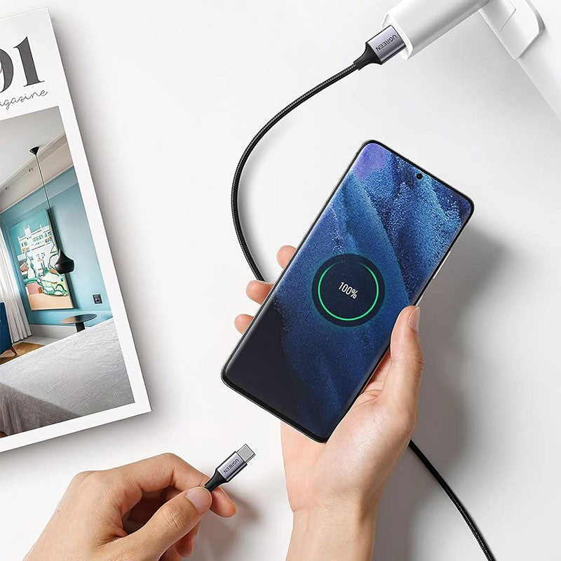 Cablu de incarcare si date UGREEN USB-A 2.0 to USB-C Cable Nickel Plating Aluminum Braid, USB-A la USB-C, 2 m, Negru