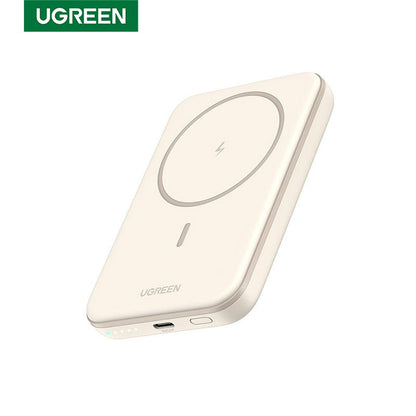 Baterie externa Wireless UGREEN Magnetic Power Bank PB561, 10000mAh, 20W, Incarcare bidirectionala, Atasare magnetica Beige