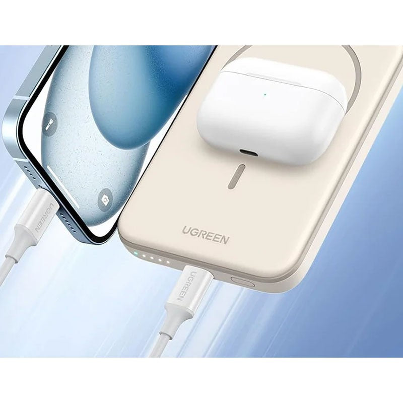 Baterie externa Wireless UGREEN Magnetic Power Bank PB561, 10000mAh, 20W, Incarcare bidirectionala, Atasare magnetica Beige