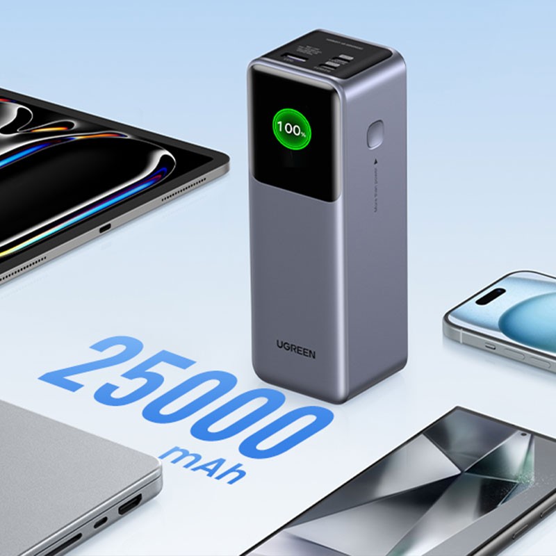 Baterie externa UGREEN 25000mAh 200W Fast Charging Power Bank PB722, 25000mAh, 200W, Ecran digital inteligent, Gri