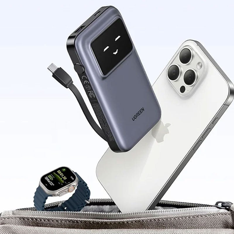 Baterie externa UGREEN 10000mAh Power Bank PB511, 30W, Incarcare bidirectionala, Cablu tip C incorporat, Gri