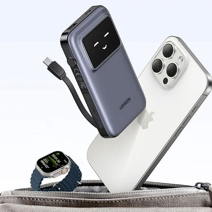 Baterie externa UGREEN 10000mAh Power Bank PB511, 30W, Incarcare bidirectionala, Cablu tip C incorporat, Gri
