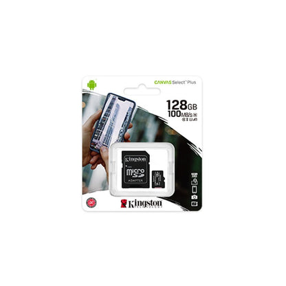 Card memorie KINGSTON 128GB Canvas Select Plus cu adaptorSD, MicroSDTM HC UHS-I, Clasa 10, V10, UHS-I U1, performanta Android A1