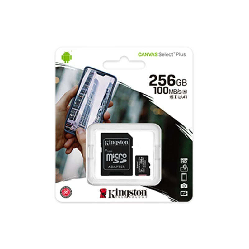 Card memorie KINGSTON 256GB Canvas Select Plus cu adaptorSD, MicroSDTM HC UHS-I, Clasa 10, V30, UHS-I U3, performanta Android A1