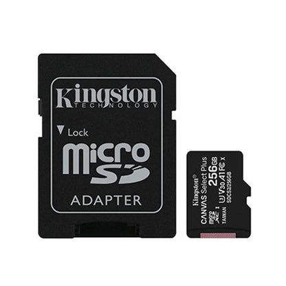 Card memorie KINGSTON 256GB Canvas Select Plus cu adaptorSD, MicroSDTM HC UHS-I, Clasa 10, V30, UHS-I U3, performanta Android A1