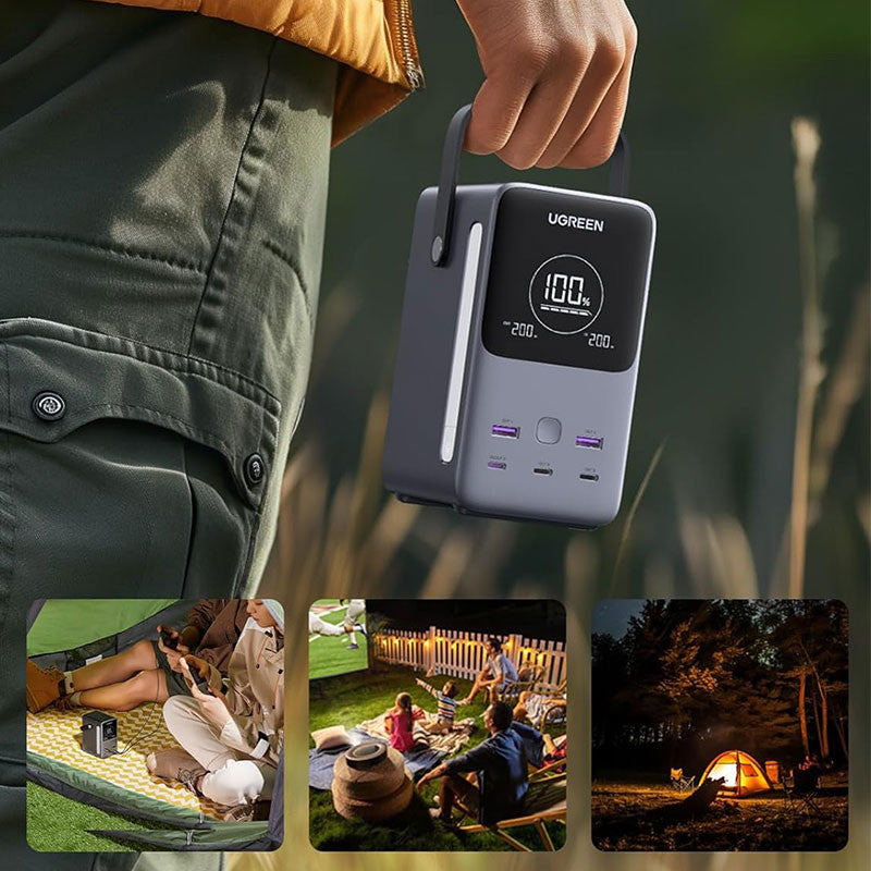 Baterie externa UGREEN 48.000mAh,300W,Portable Charging Power Bank PB770, incarcare bidirectionala, Ecran Smart, 5 porturi, Gri