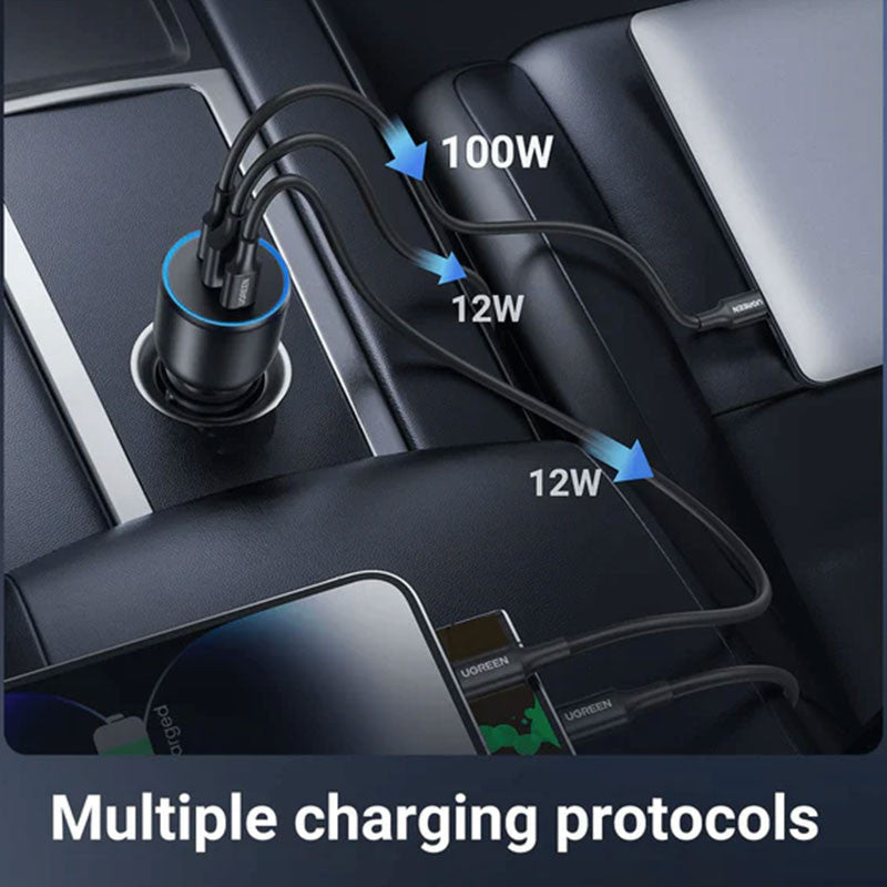 Incarcator auto UGREEN 130W 3-Port Fast Car Charger EC705, 1 x USB A, 2 x USB C, Gri