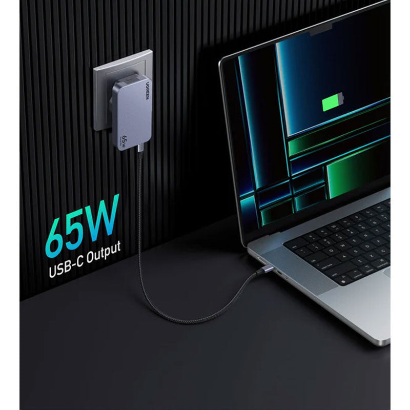 Incarcator rapid retea UGREEN Nexode Pro 65W 3-Port GaN Ultra-Slim Fast Charger X753, 2 x USB C + 1 x USB A, Gri