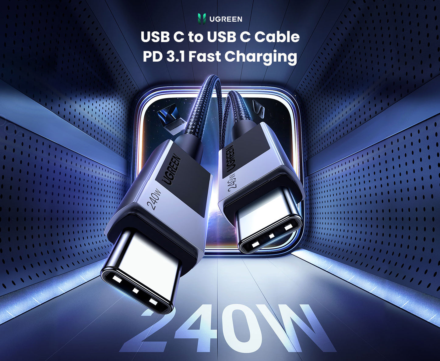 Cablu de date si incarcare UGREEN USB-C to USB-C PD 3.1 Fast Charging Cable L513, USB C la USB C, Negru, 1m