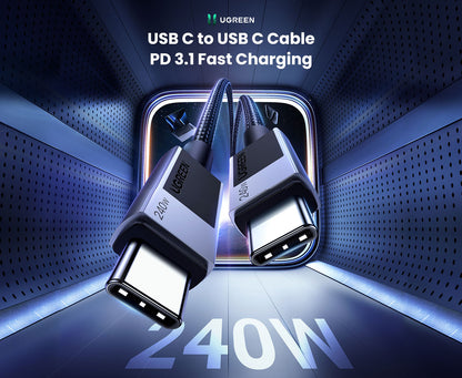 Cablu de date si incarcare UGREEN USB-C to USB-C PD 3.1 Fast Charging Cable L513, USB C la USB C, Negru, 1m
