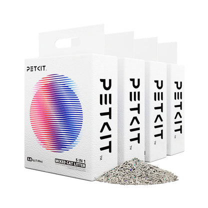 Set 4 cutii nisip litiera mixt, tofu si bentonita PETKIT 5 in 1 Mixed Cat Litter, 3.6 kg/cutie, absorbtie rapida